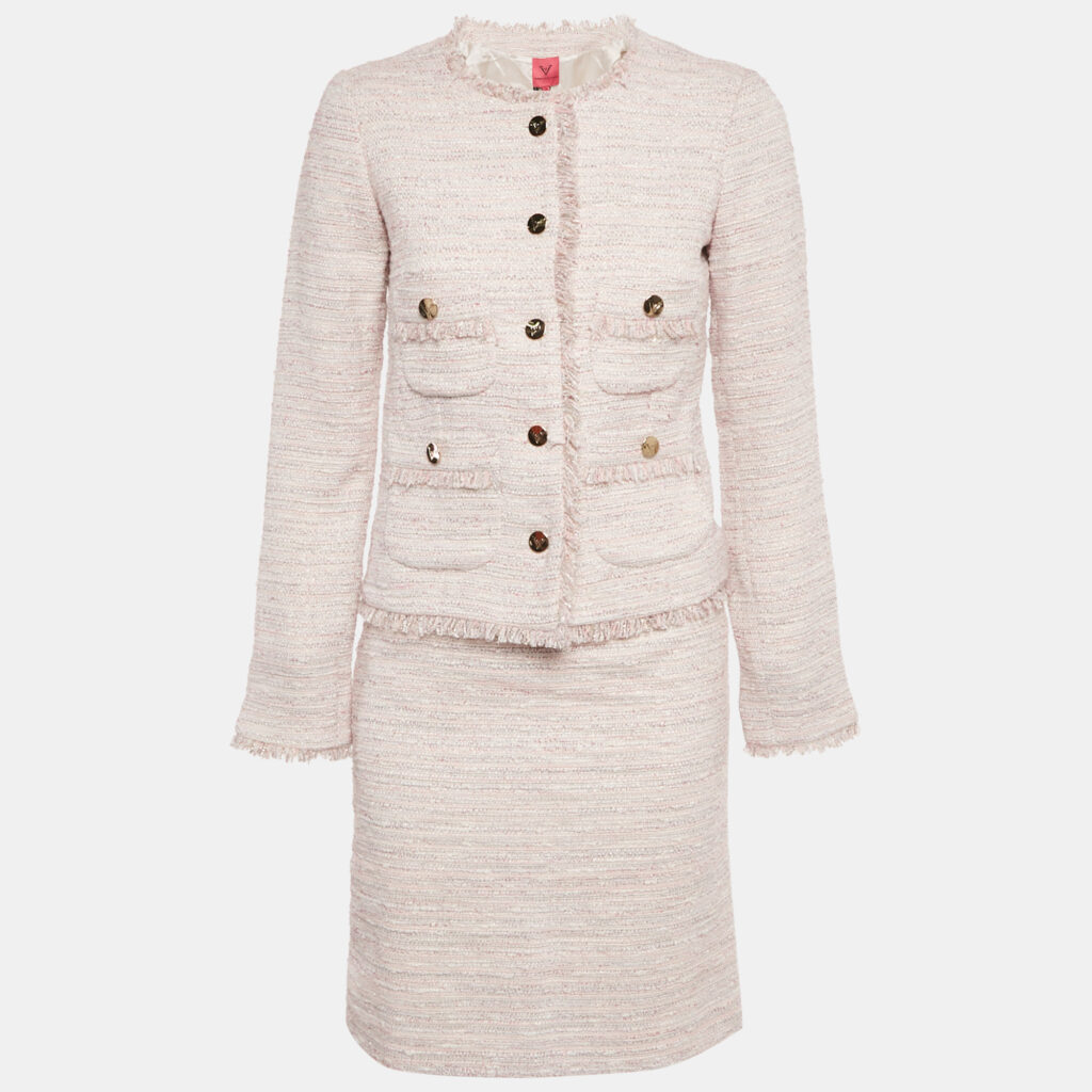 Veronica Virta Pink Lurex Tweed Blazer & Skirt Suit Set XS