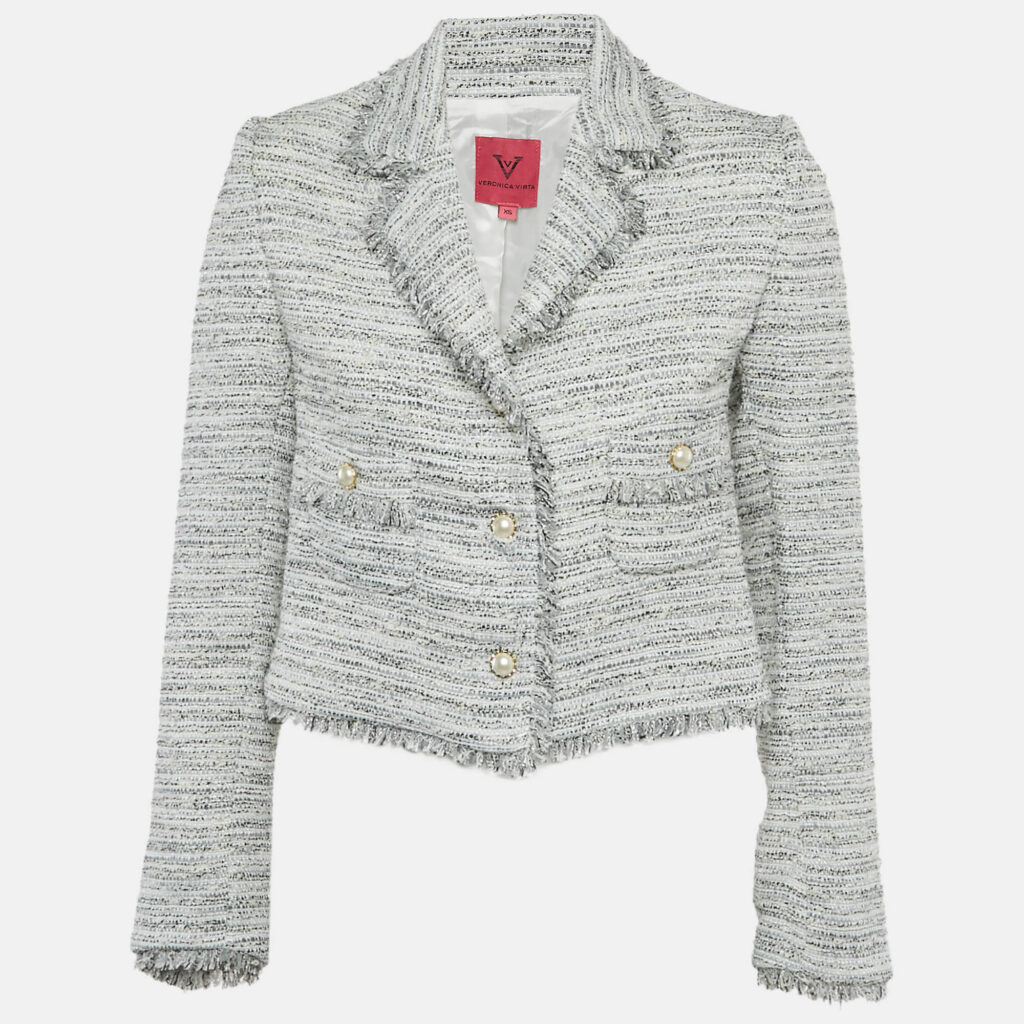 Veronica Virta Multicolor Lurex Tweed Cropped Blazer XS Veronica Virta Multicolor Lurex Tweed Cropped Blazer XS