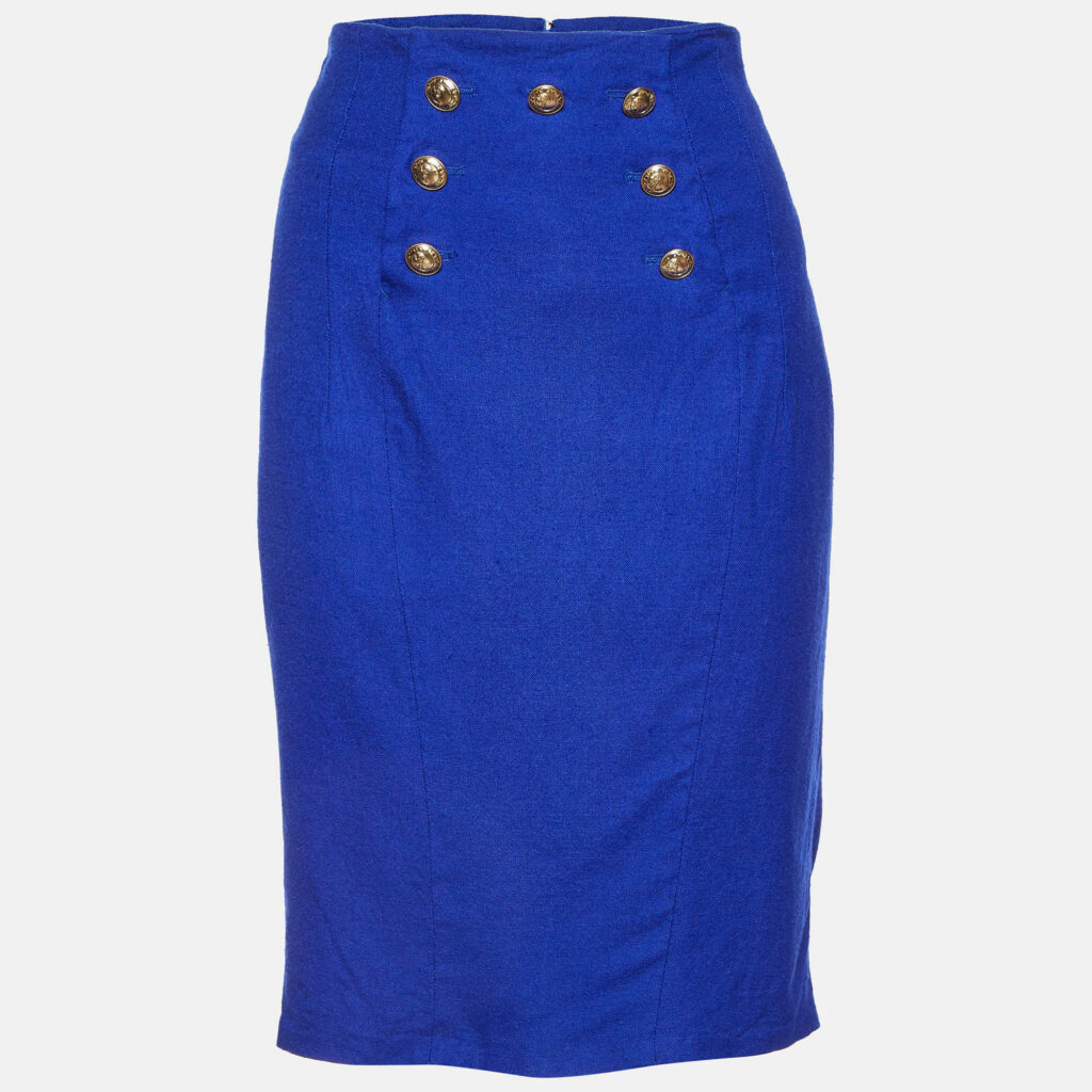 luxury-women-versace-collection-used-clothes-p1106286-001-1.jpg Versace Collection Blue Cady Button Detail Pencil Skirt L