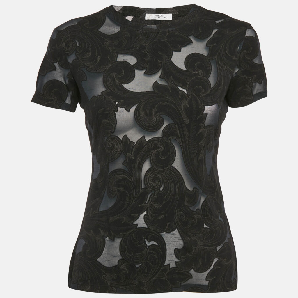 Versace Collection Navy Blue Patterned Jersey T-Shirt S Versace Collection Navy Blue Patterned Jersey T-Shirt S