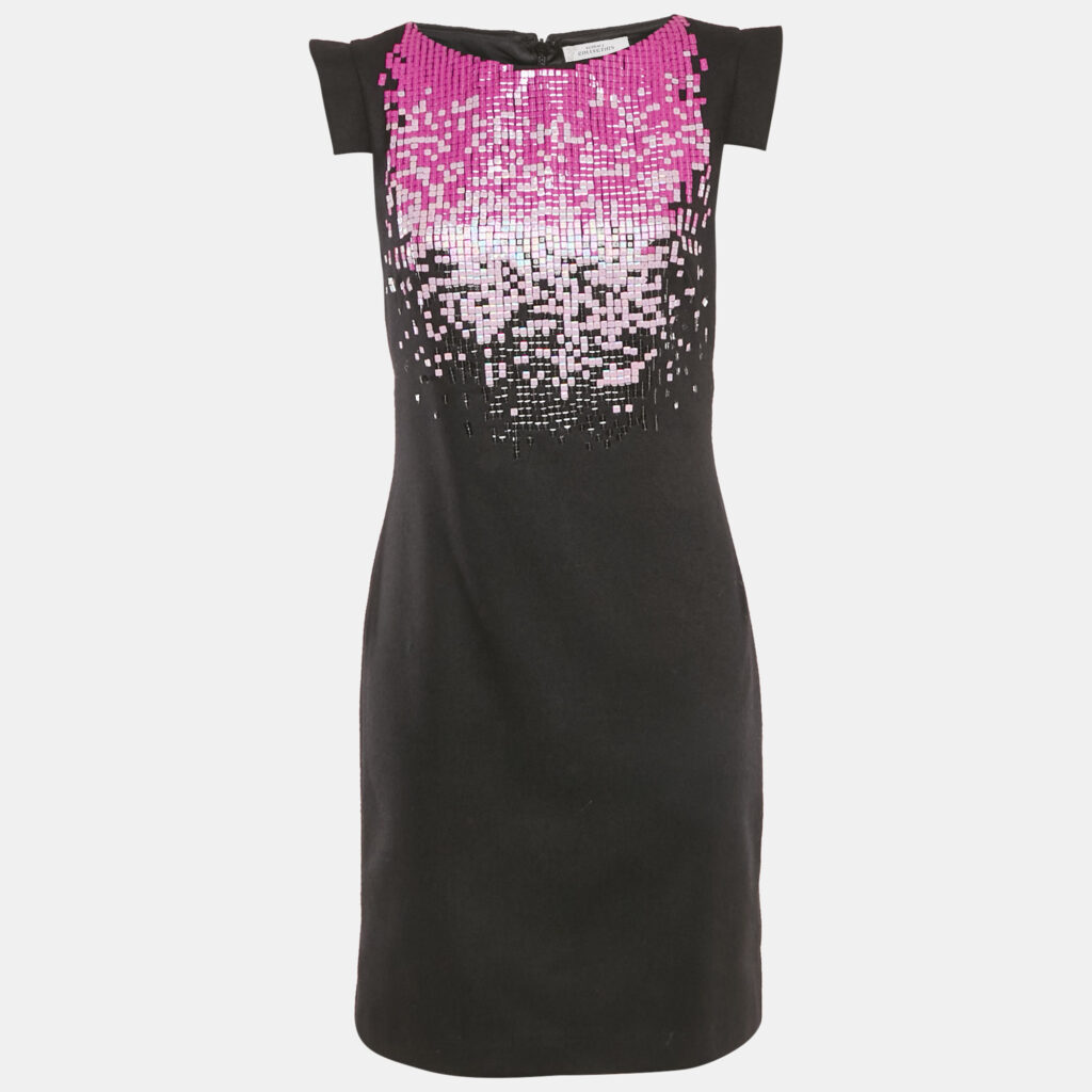 Versace Collection Black Embellished Wool Blend Short Dress L