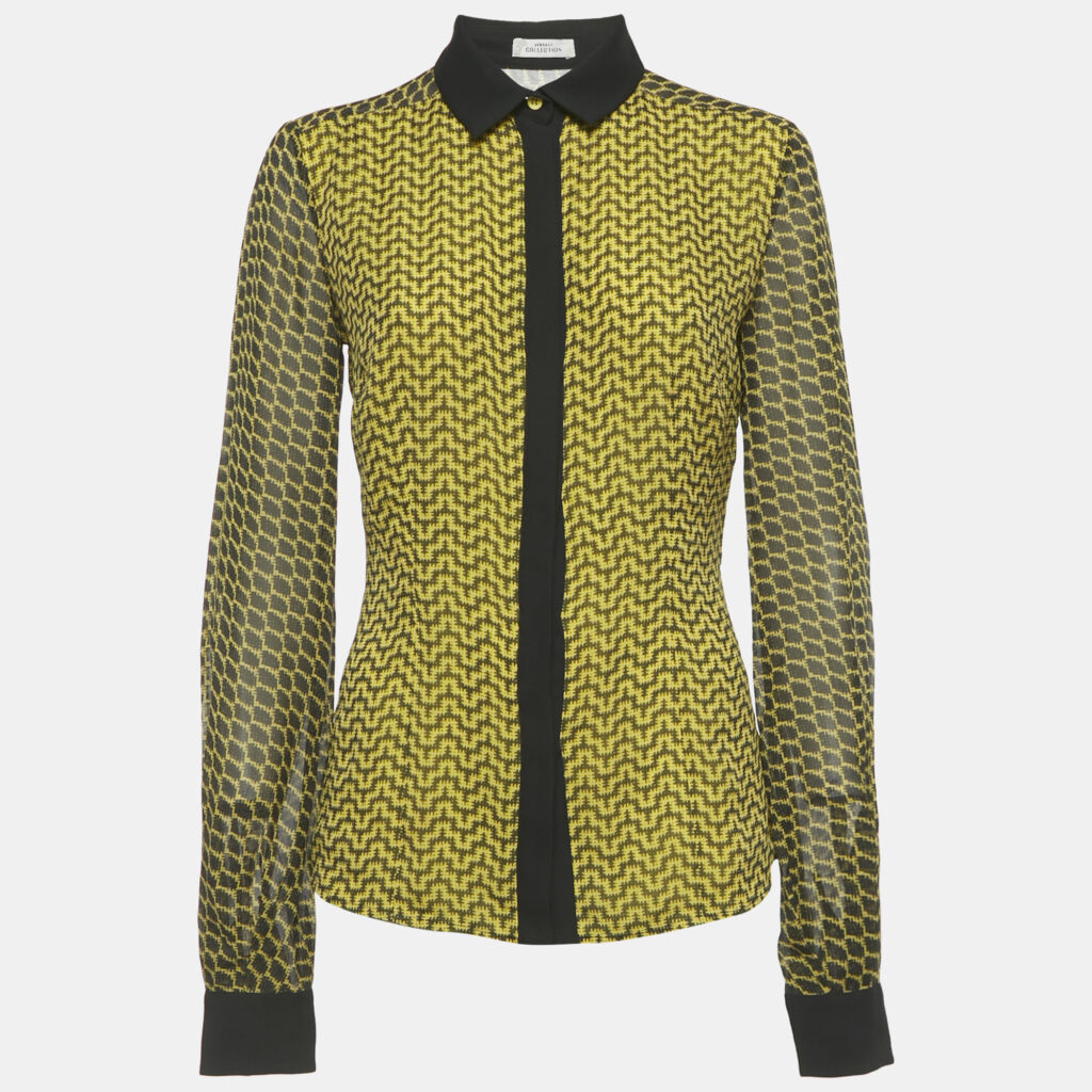 Versace Collection Yellow Printed Silk Shirt M