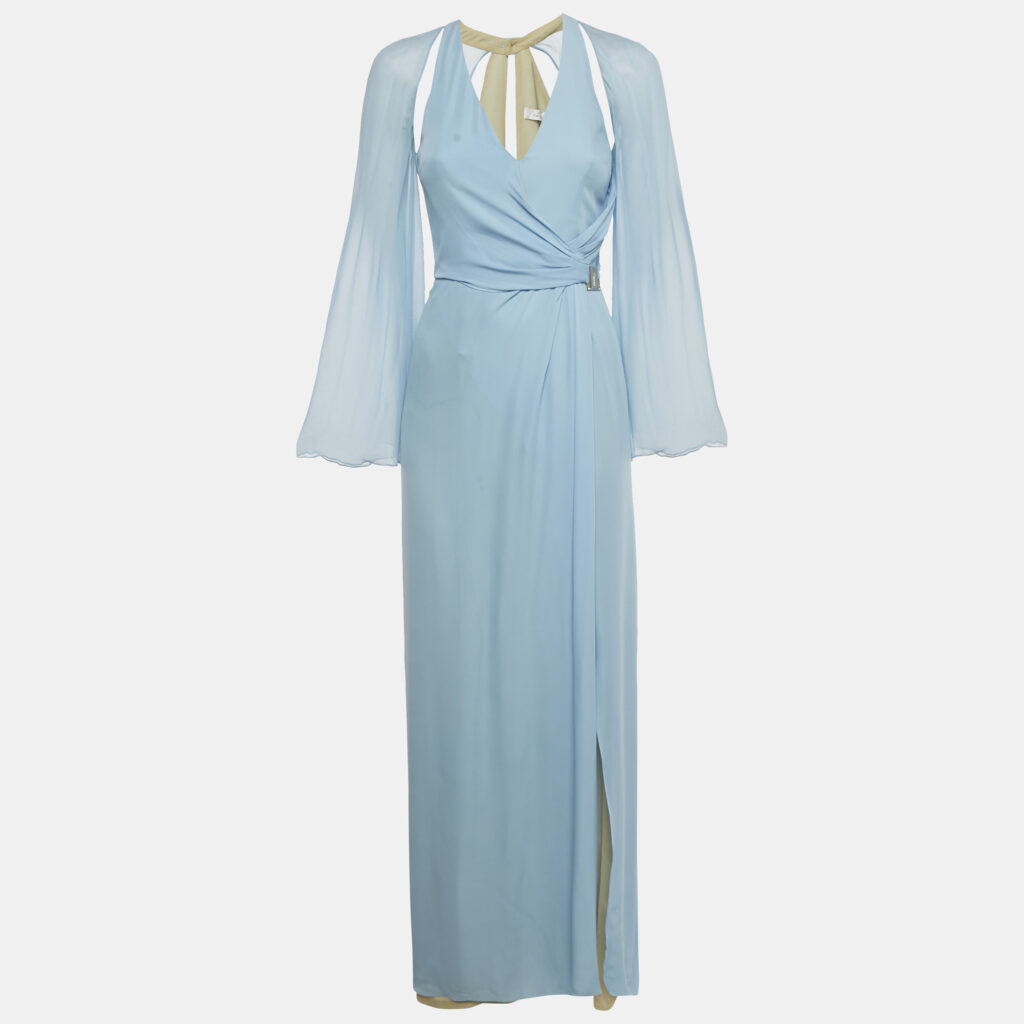 Versace Collection Blue Silk Drape Detail Maxi Dress S Versace Collection Blue Silk Drape Detail Maxi Dress S