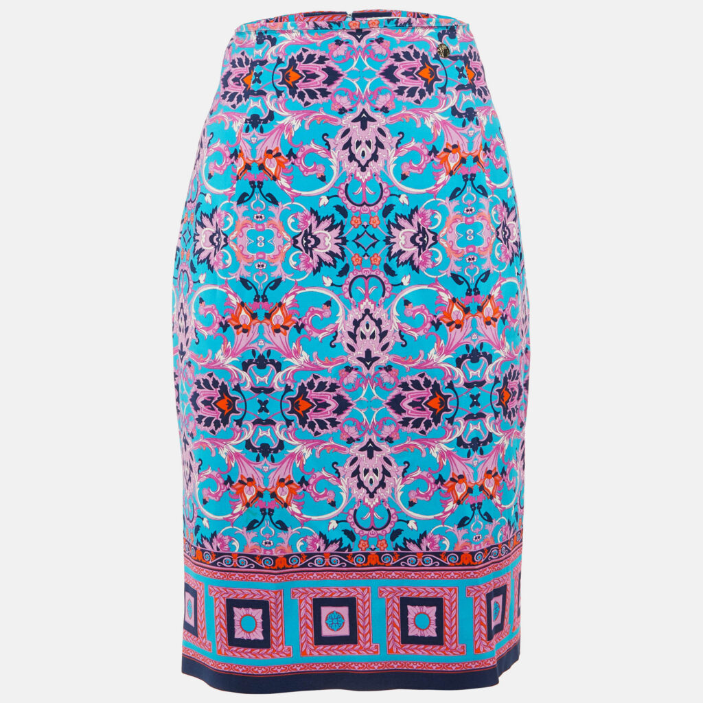 Versace Collection Blue Printed Crepe Midi Skirt M Versace Collection Blue Printed Crepe Midi Skirt M