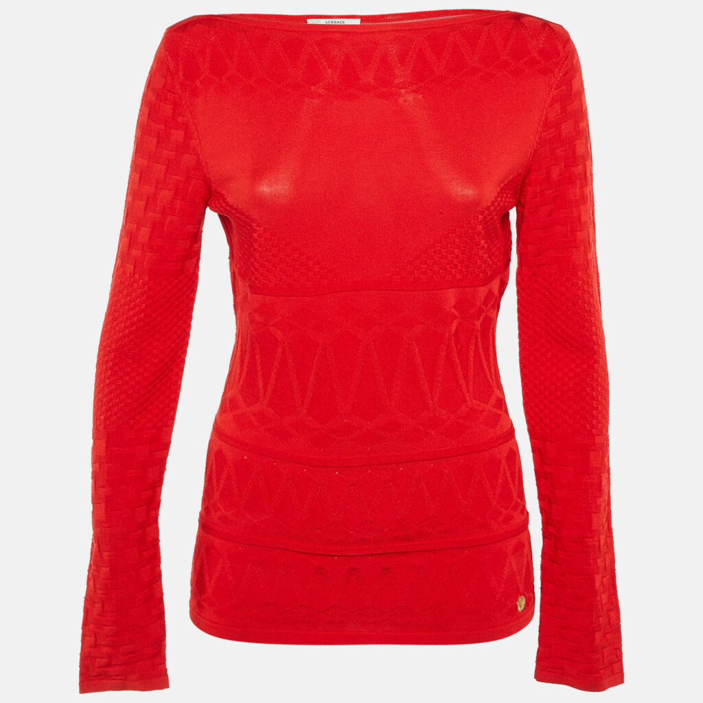 Versace Collection Red Geometric Pattern Knit Jumper M Versace Collection Red Geometric Pattern Knit Jumper M