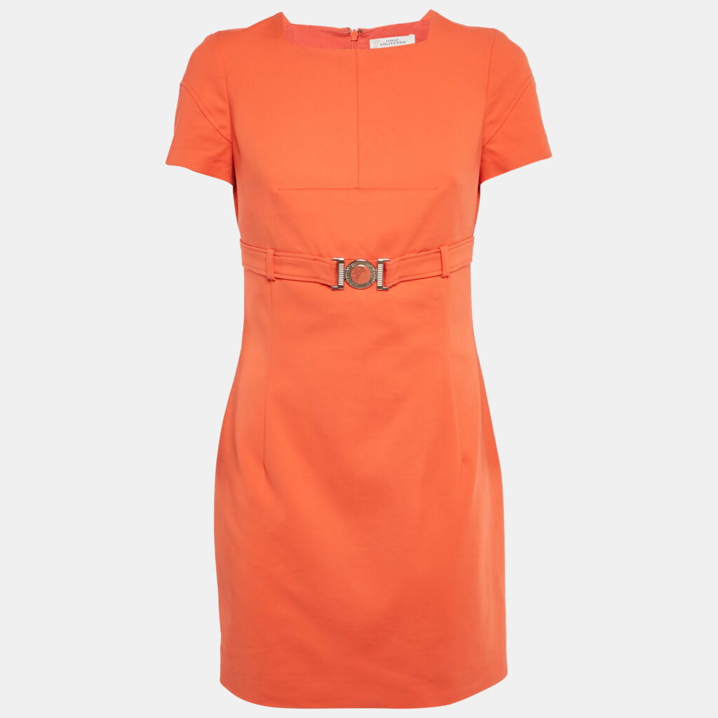 Versace Collection Orange Cotton Belted Mini Dress M Versace Collection Orange Cotton Belted Mini Dress M