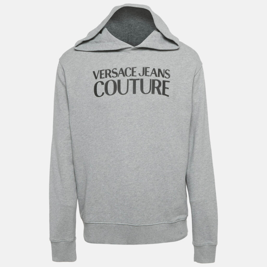 Versace Jeans Couture Grey Logo Applique Cotton Knit Sweatshirt L Versace Jeans Couture Grey Logo Applique Cotton Knit Sweatshirt L