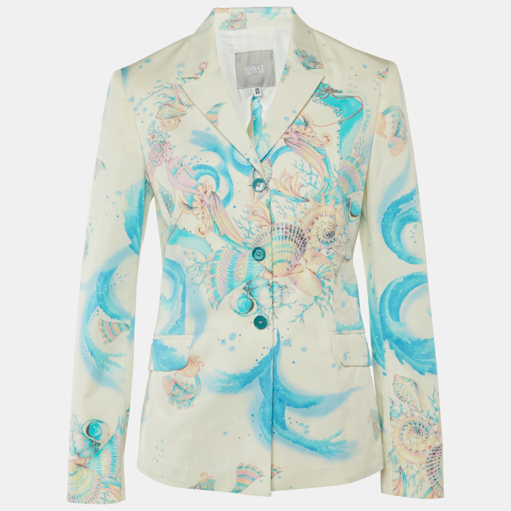Versace Jeans Couture White Sea Life Print Cotton Blazer M Versace Jeans Couture White Sea Life Print Cotton Blazer M