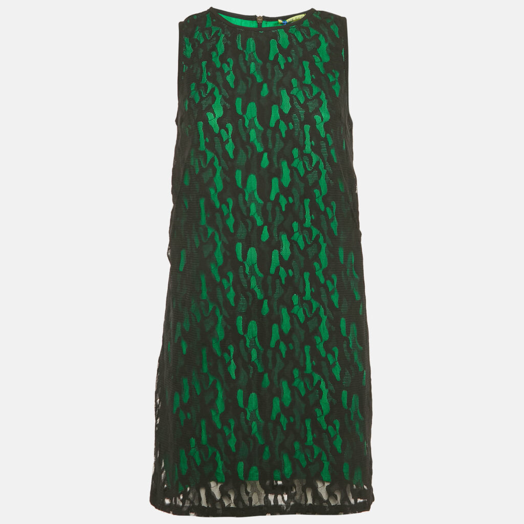Versace Jeans Black/Green Lace Overlay Sleeveless Mini Dress M