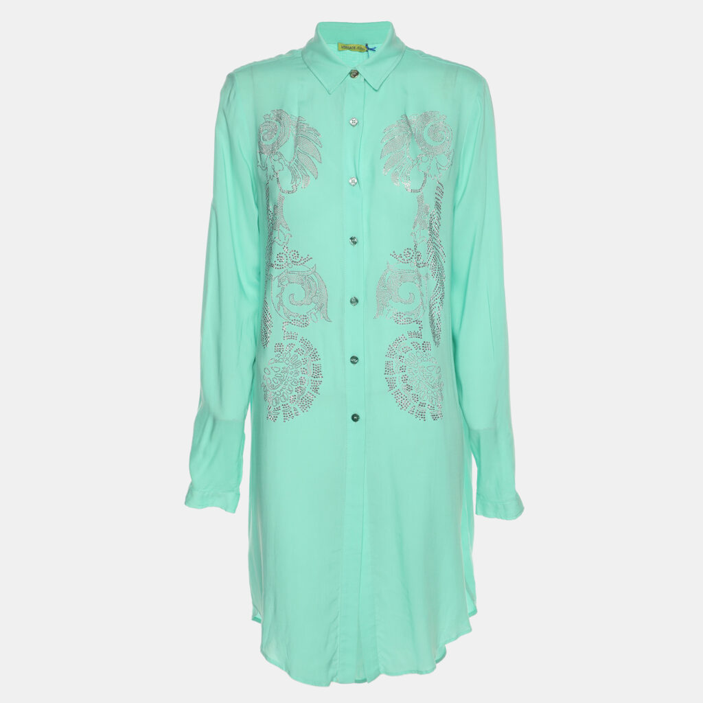 Versace Jeans Green Viscose Embellished Long Sleeve Tops M