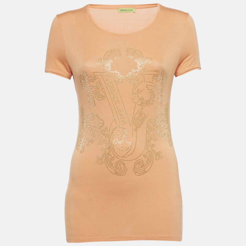 Versace Jeans Orange Studded Jersey T-Shirt M