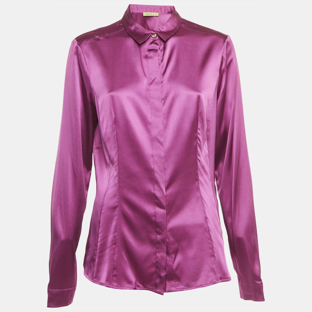 Versace Jeans Magenta Pink Silk Full Sleeve Shirt L Versace Jeans Magenta Pink Silk Full Sleeve Shirt L
