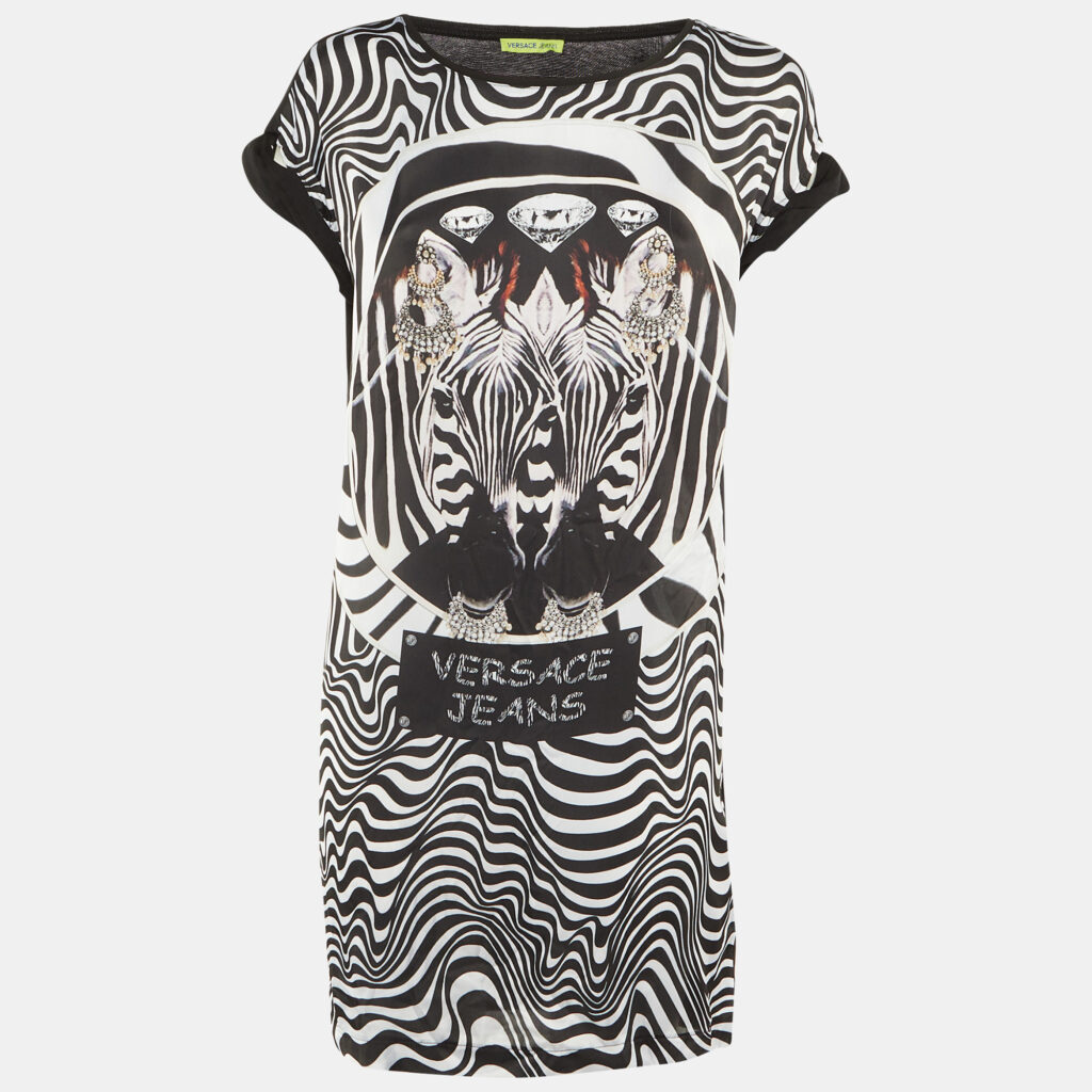 Versace Jeans Black /White Printed Jersey Mini Dress M