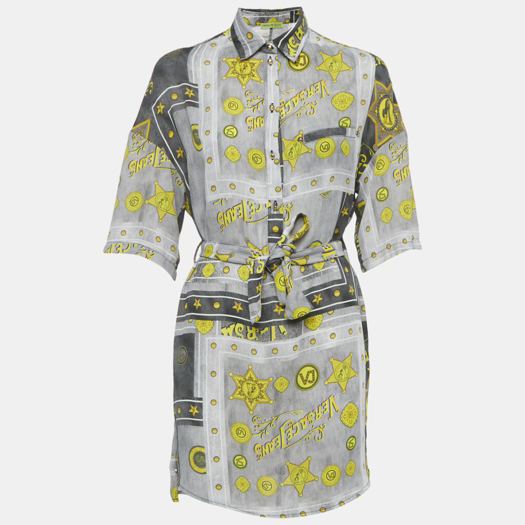 Versace Jeans Grey Printed Crepe Tunic Top M