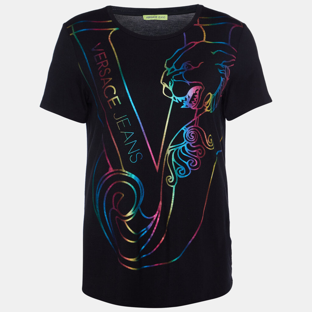 Versace Jeans Black Metallic Logo Print Jersey T-Shirt M