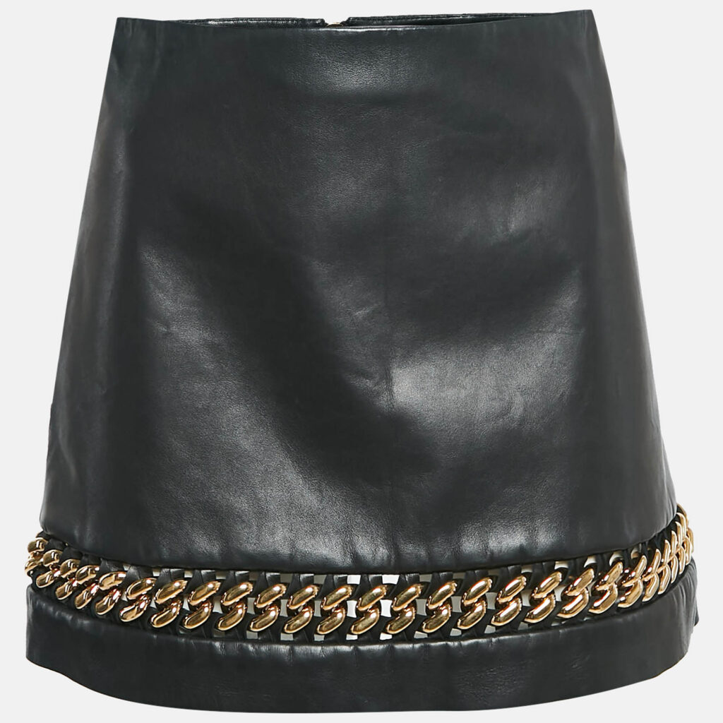Versace Black Leather Chain Insert Mini Skirt XS Versace Black Leather Chain Insert Mini Skirt XS