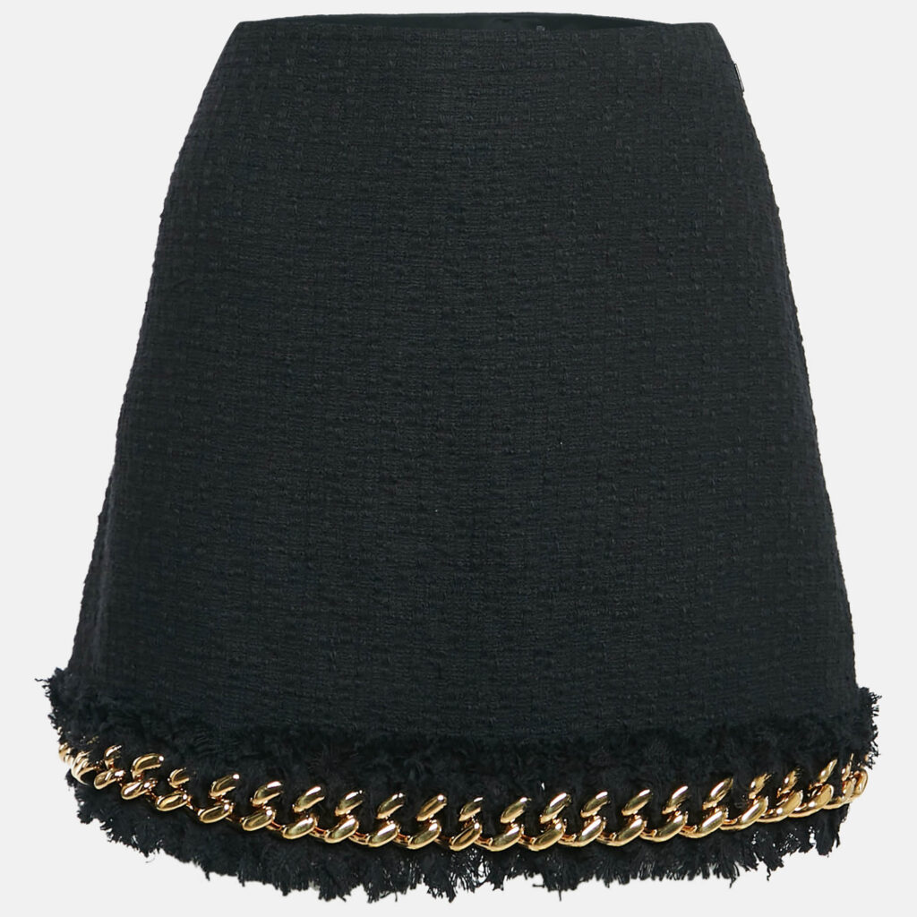 Versace Black Tweed Chain Insert Mini Skirt M Versace Black Tweed Chain Insert Mini Skirt M