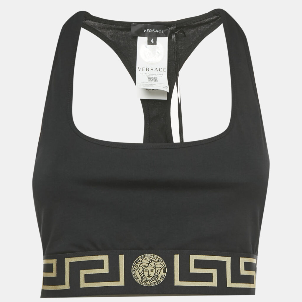 Versace Black Greca Border Jersey Scoop Bralette L Versace Black Greca Border Jersey Scoop Bralette L