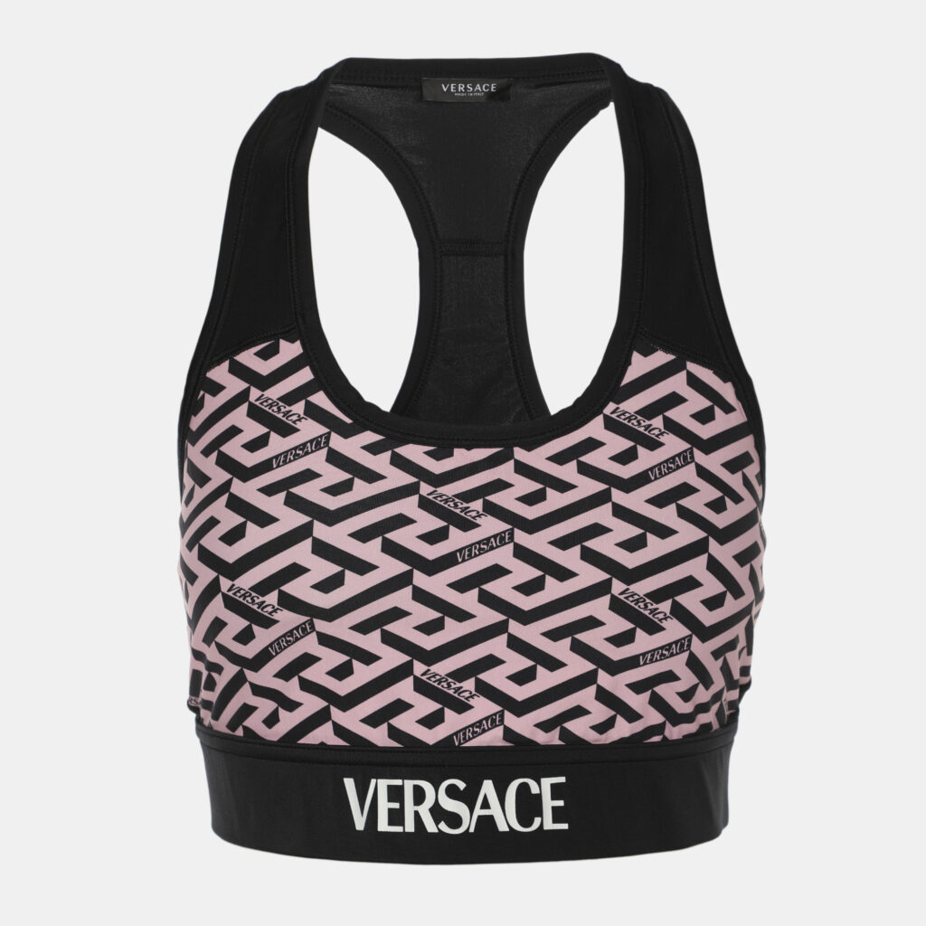Versace Black/Pink Jersey La Greca Tank Crop Tops L