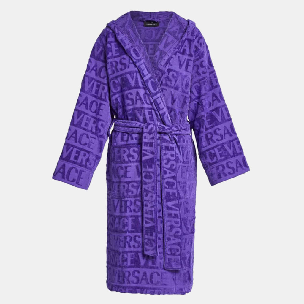 Versace All Over Purple Cotton Bathrobe Versace All Over Purple Cotton Bathrobe