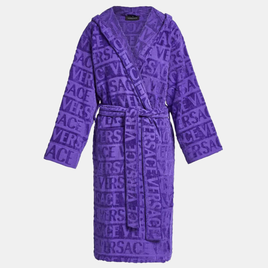 Versace All Over Purple Cotton Bathrobe Versace All Over Purple Cotton Bathrobe