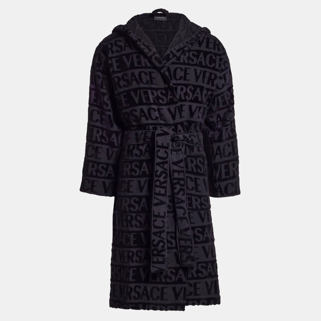 Versace All Over Black Cotton Bathrobe Versace All Over Black Cotton Bathrobe