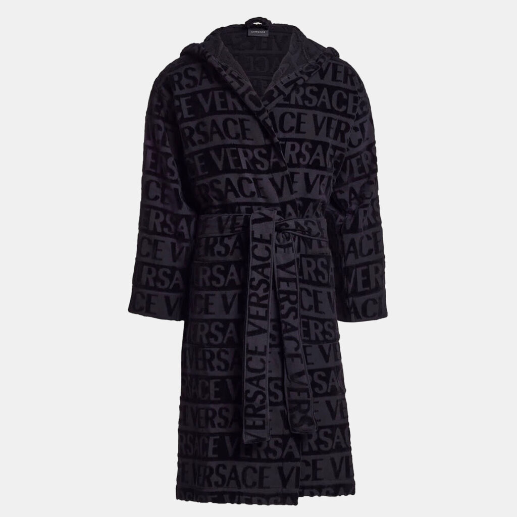Versace All Over Black Cotton Bathrobe Versace All Over Black Cotton Bathrobe