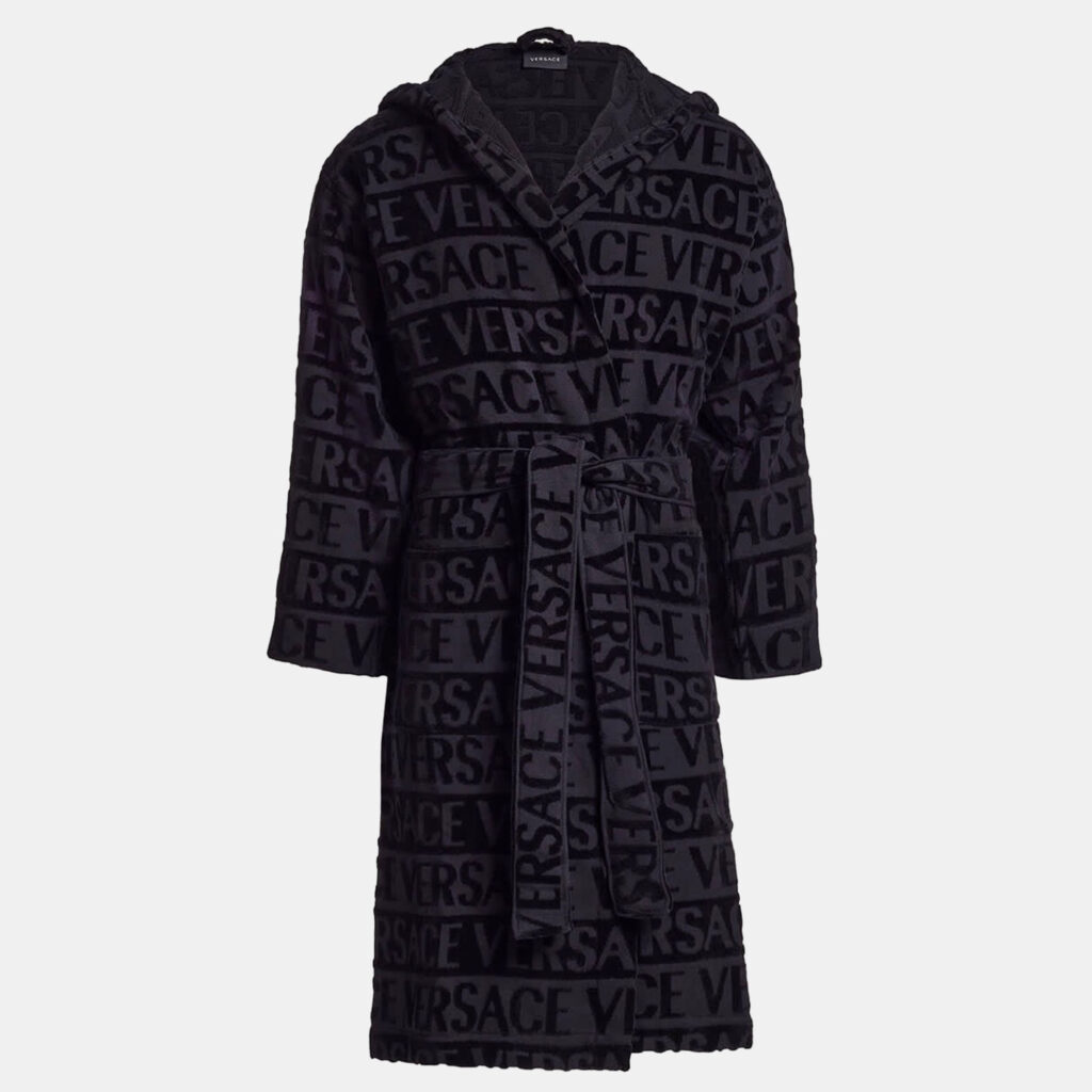 Versace All Over Black Cotton Bathrobe Versace All Over Black Cotton Bathrobe