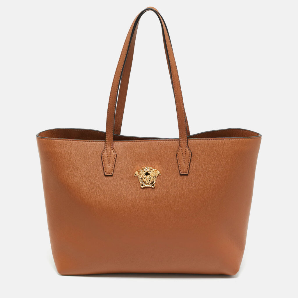 Versace Brown Leather La Medusa Shopper Tote Versace Brown Leather La Medusa Shopper Tote