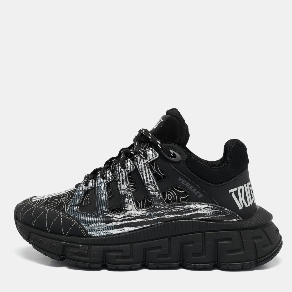 Versace Black Leather and Canvas Trigreca Sneakers Size 35