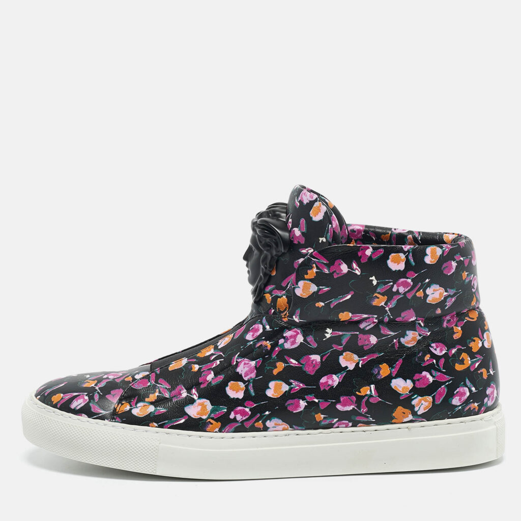 Versace Multicolor Printed Leather Medusa Strap High Top Sneakers Size 40 Versace Multicolor Printed Leather Medusa Strap High Top Sneakers Size 40