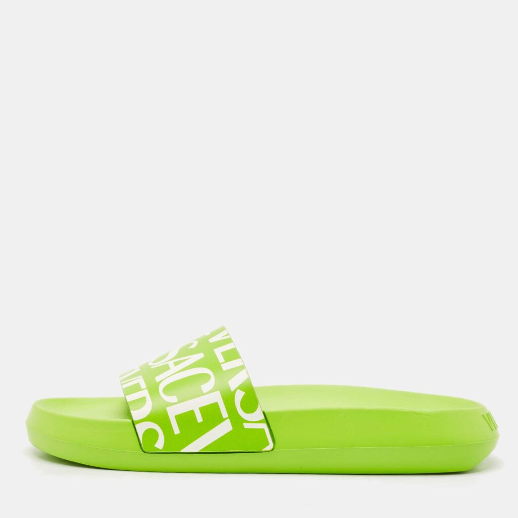 Versace Green/White Leather Pool Slide Size 38 Versace Green/White Leather Pool Slide Size 38