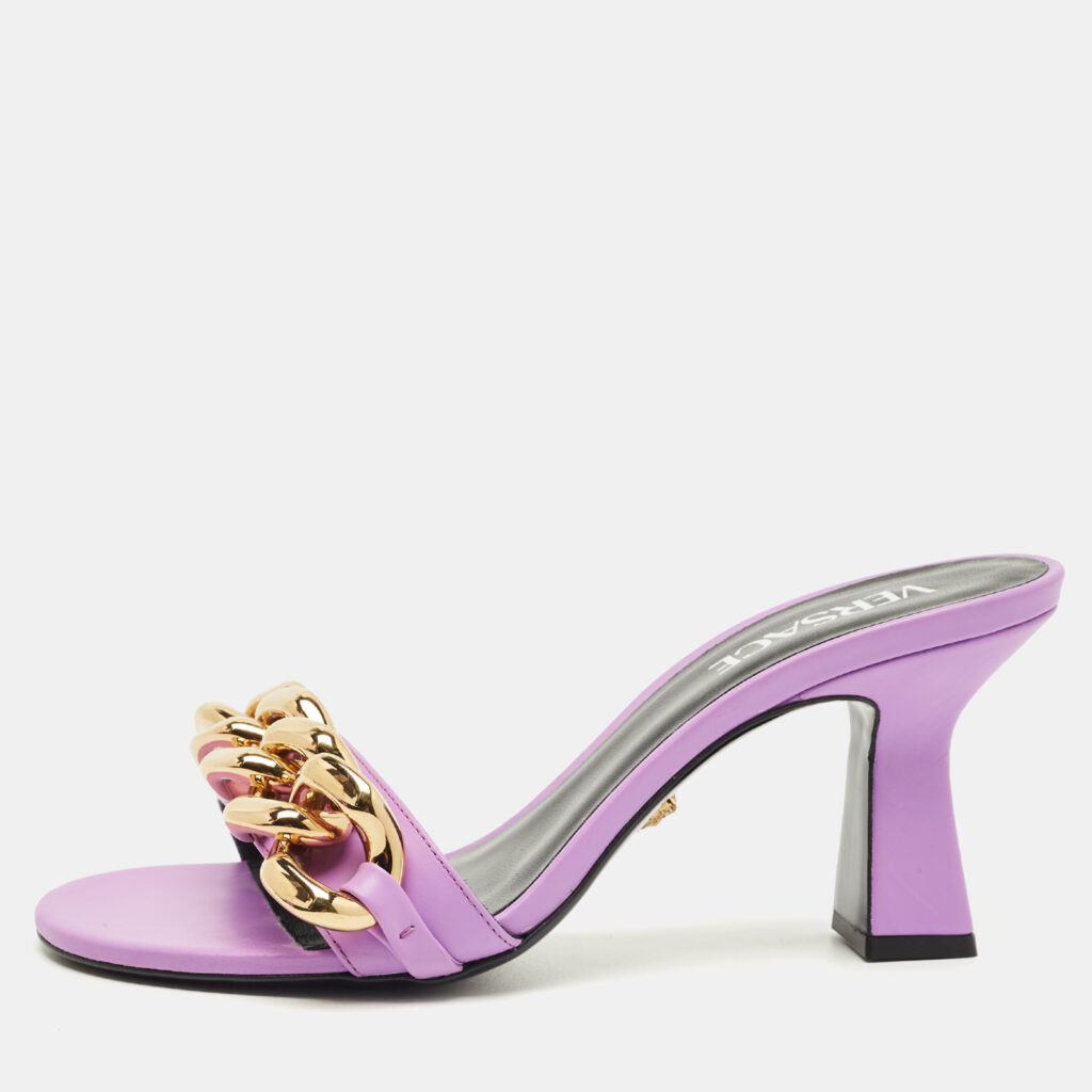 Versace Purple Leather Medusa Chain Slide Sandals Size 37 Versace Purple Leather Medusa Chain Slide Sandals Size 37