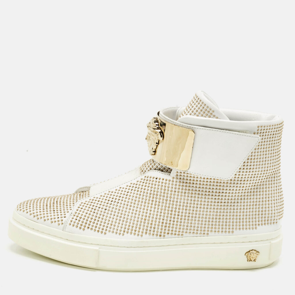 Versace White Leather Studded Medusa High Top Sneakers Size 41 Versace White Leather Studded Medusa High Top Sneakers Size 41