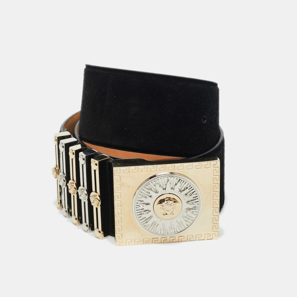 Versace Black Suede Medusa Square Buckle Belt 75 CM Versace Black Suede Medusa Square Buckle Belt 75 CM