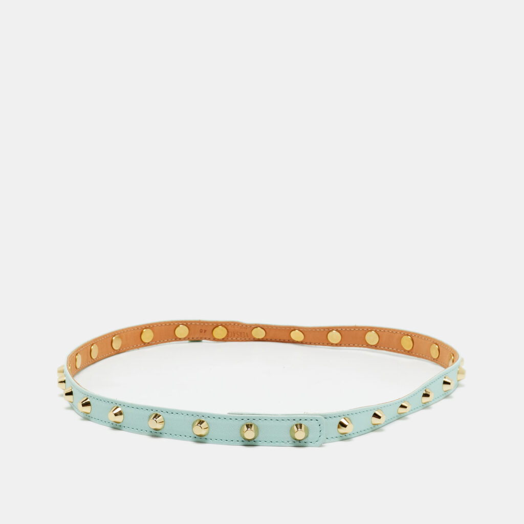 Versace Light Blue Leather Studded Wrap Around Bracelet Versace Light Blue Leather Studded Wrap Around Bracelet