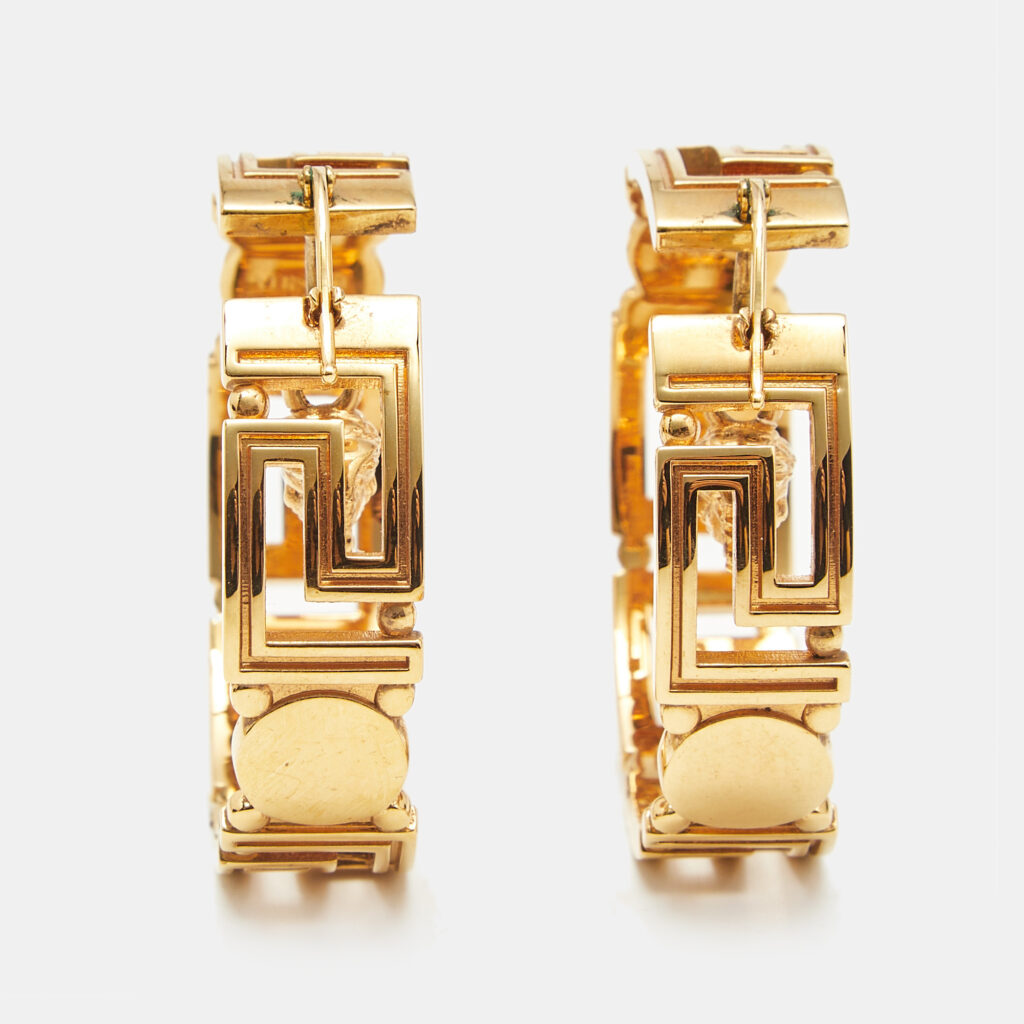 Versace Medusa Greca Gold Tone Hoop Earrings Versace Medusa Greca Gold Tone Hoop Earrings