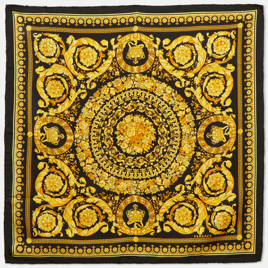 Versace Black/Gold Baroque Print Silk Square Scarf Versace Black/Gold Baroque Print Silk Square Scarf