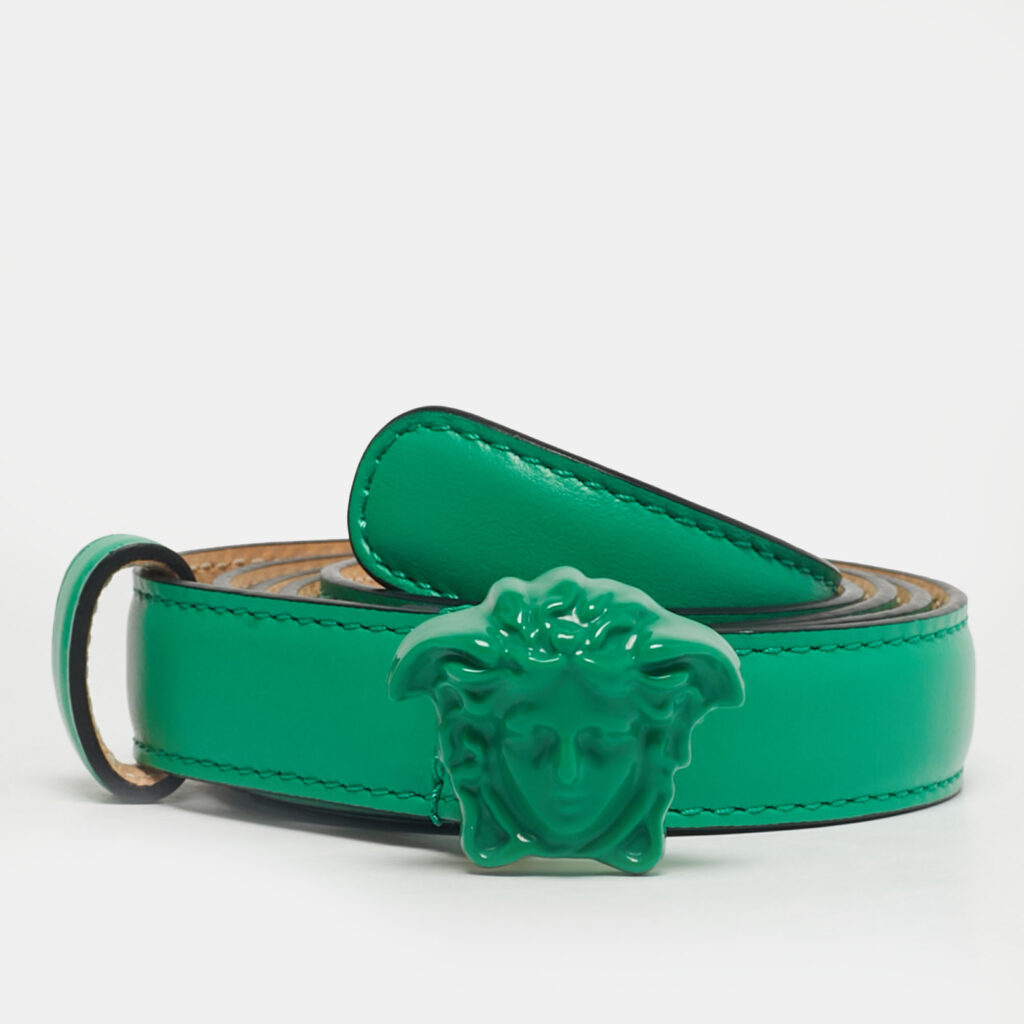 Versace Green Leather Medusa Buckle Slim Belt 95 CM Versace Green Leather Medusa Buckle Slim Belt 95 CM