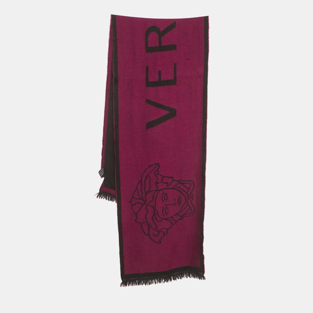 luxury-women-versace-used-accessories-p1246587-002.jpg Versace Purple Logo Intarsia Wool Shawl