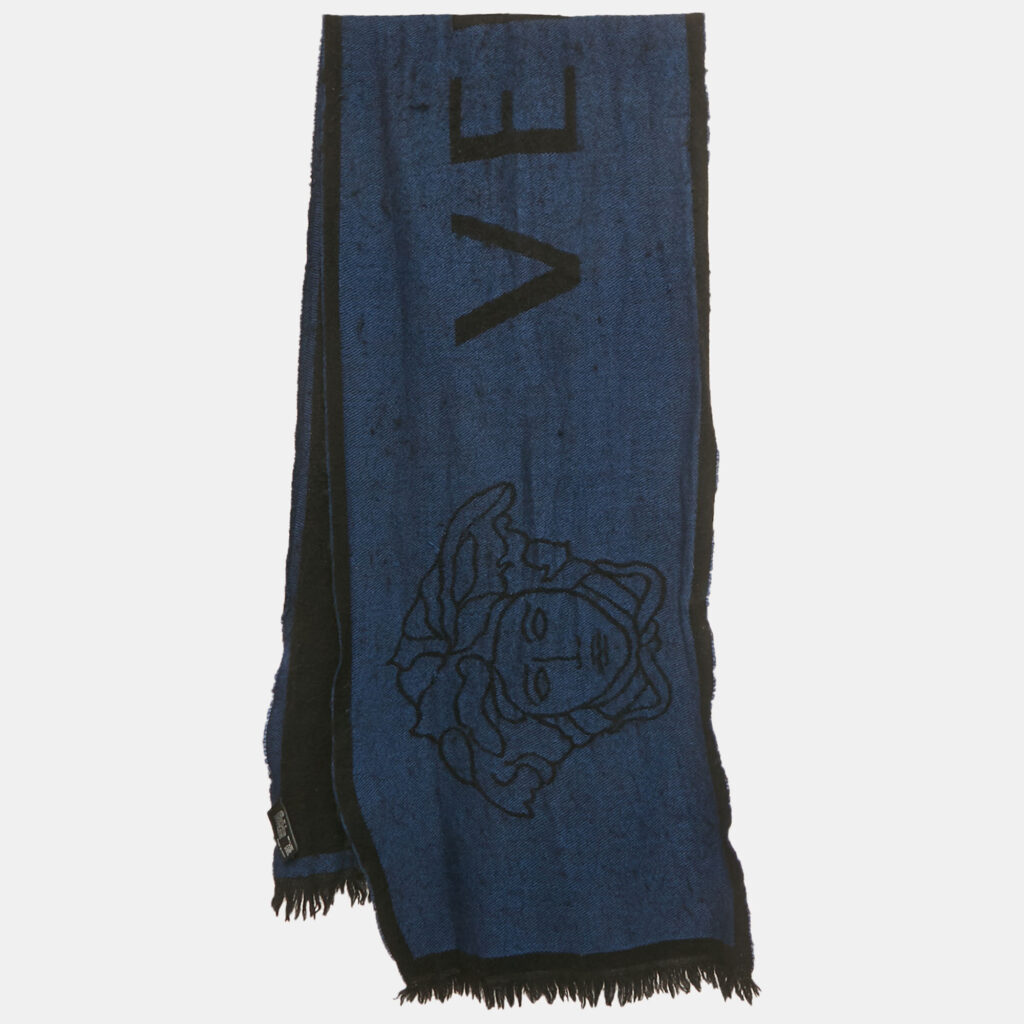 luxury-women-versace-used-accessories-p1246777-001-1.jpg Versace Blue/Black Logo Jacquard Wool Stole