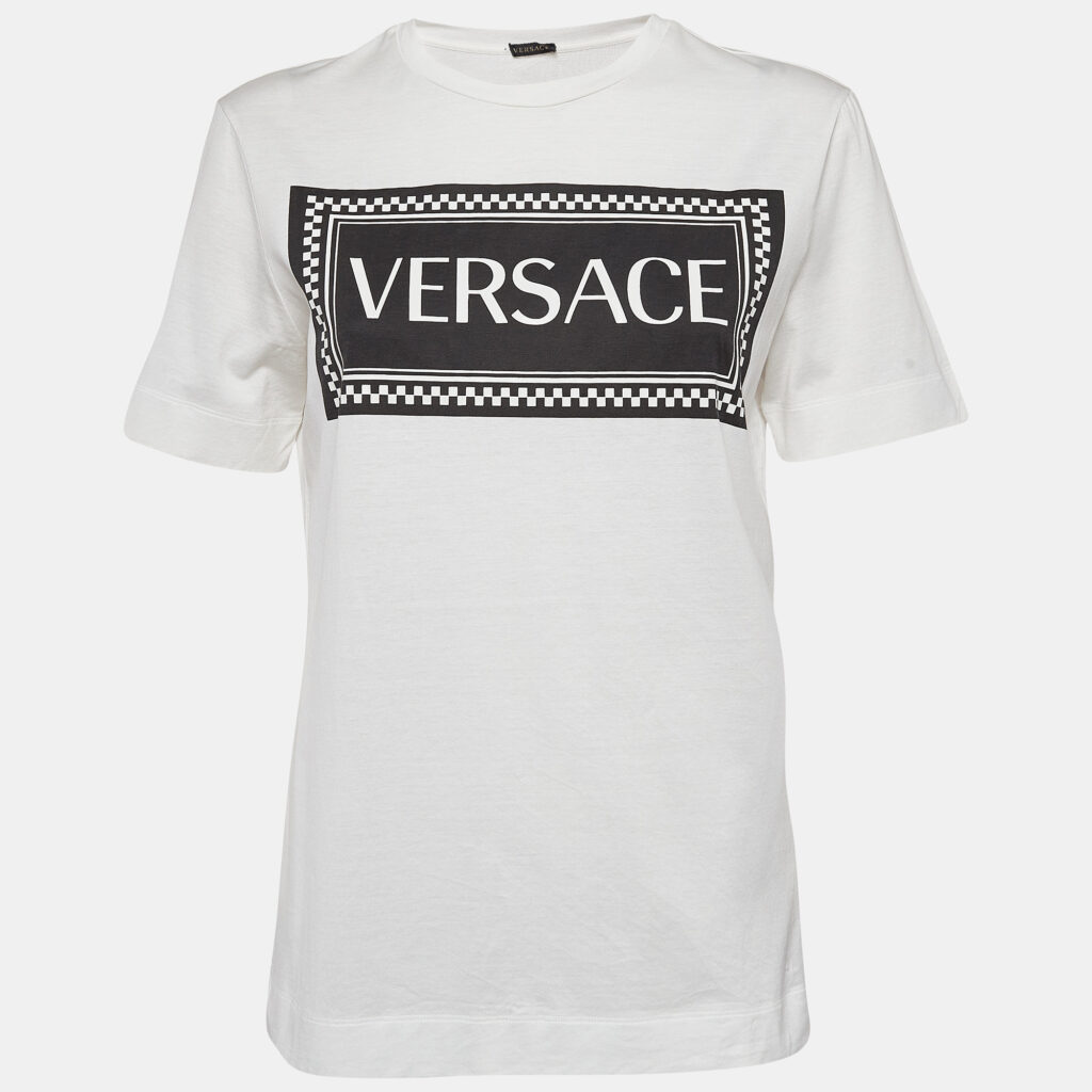 Versace White Logo Print Cotton T-Shirt S