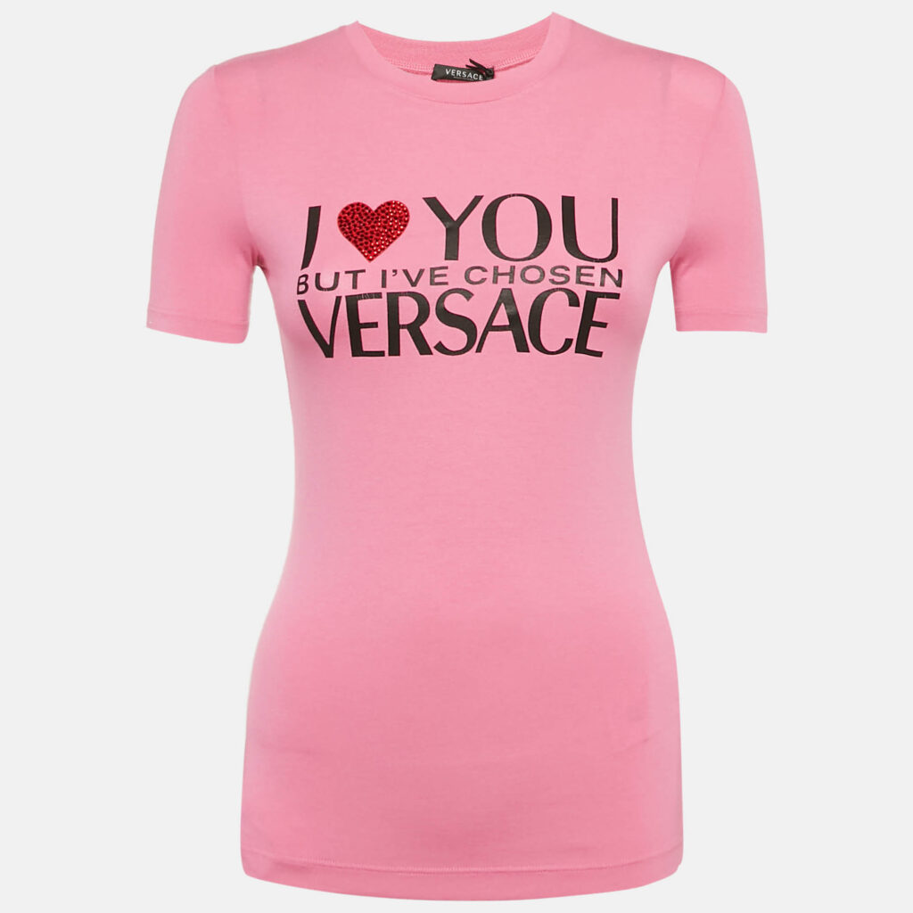 Versace Pink I love Versace Print Jersey T-Shirt XS Versace Pink I love Versace Print Jersey T-Shirt XS