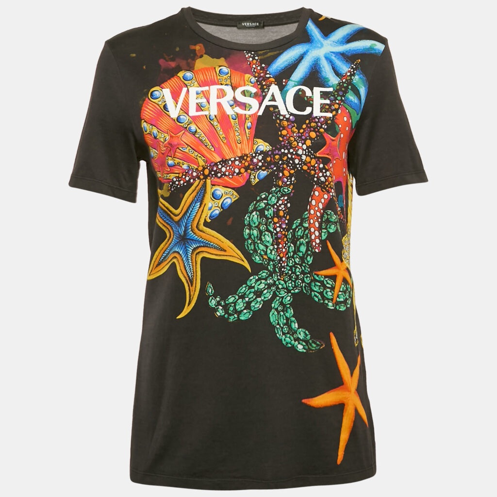 Versace Black Starfish Print Jersey Crew Neck T-Shirt S