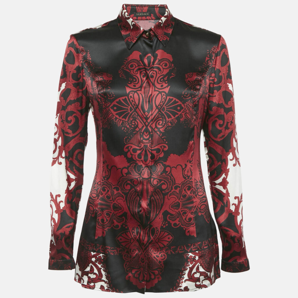 Versace Burgundy Paisley Print Satin Shirt M Versace Burgundy Paisley Print Satin Shirt M