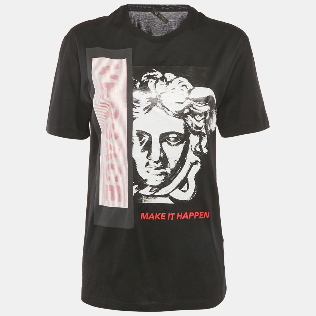 Versace Black Make It Happen Print Cotton T-Shirt S