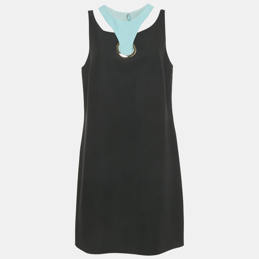 Versace Black Silk Cut Out Neck Paneled Mini Dress L