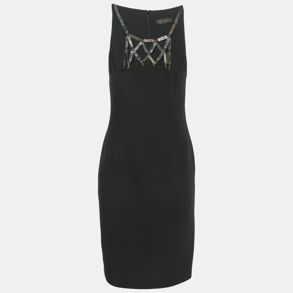 Versace Black Silk Metal Detail Short Dress S Versace Black Silk Metal Detail Short Dress S