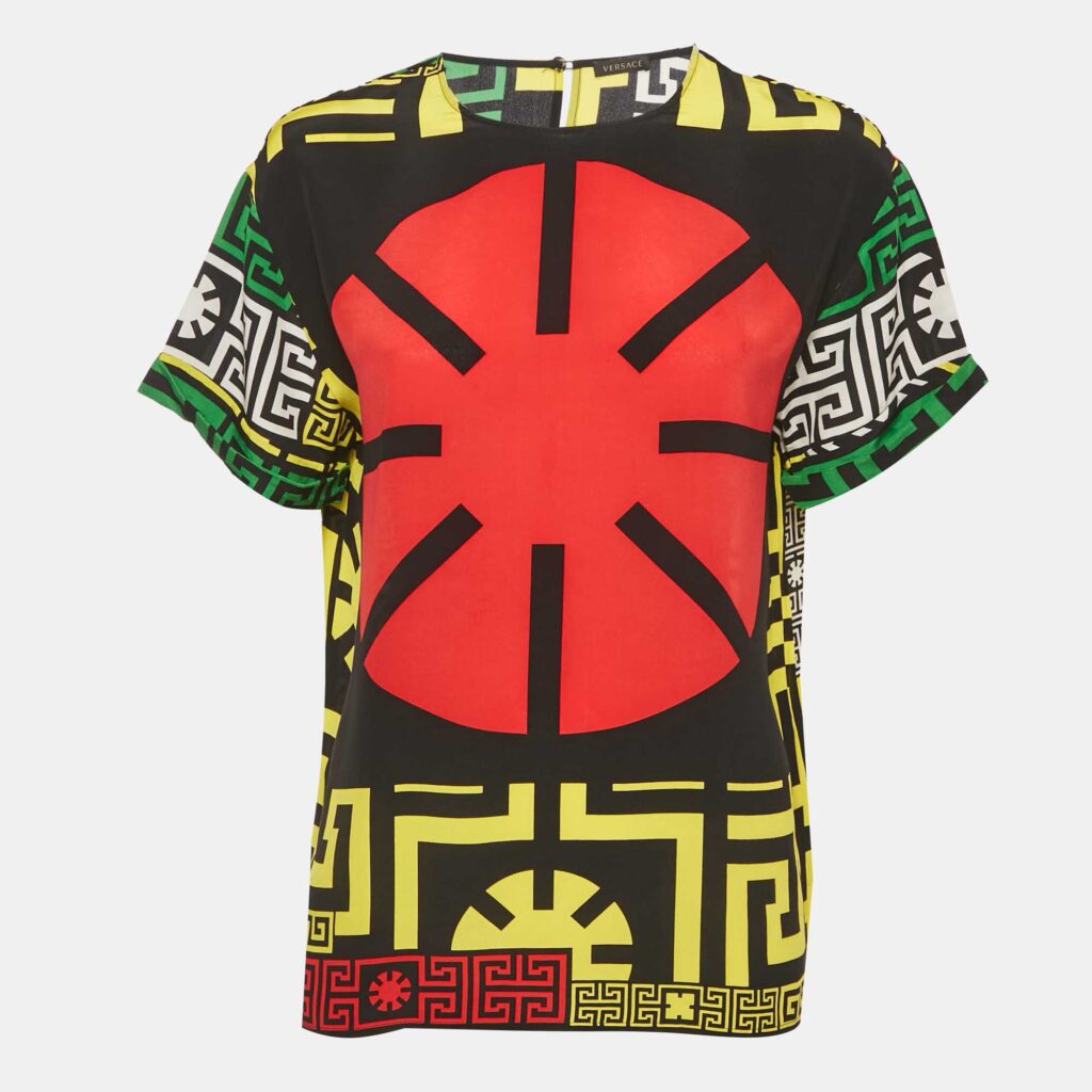 Versace Black Printed Silk Tunic Top S Versace Black Printed Silk Tunic Top S