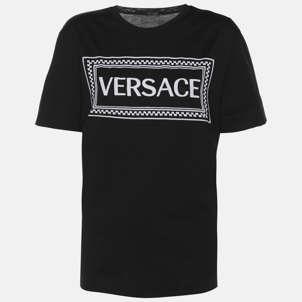 Versace Black Logo Embroidery Cotton Crew Neck T-Shirt M Versace Black Logo Embroidery Cotton Crew Neck T-Shirt M
